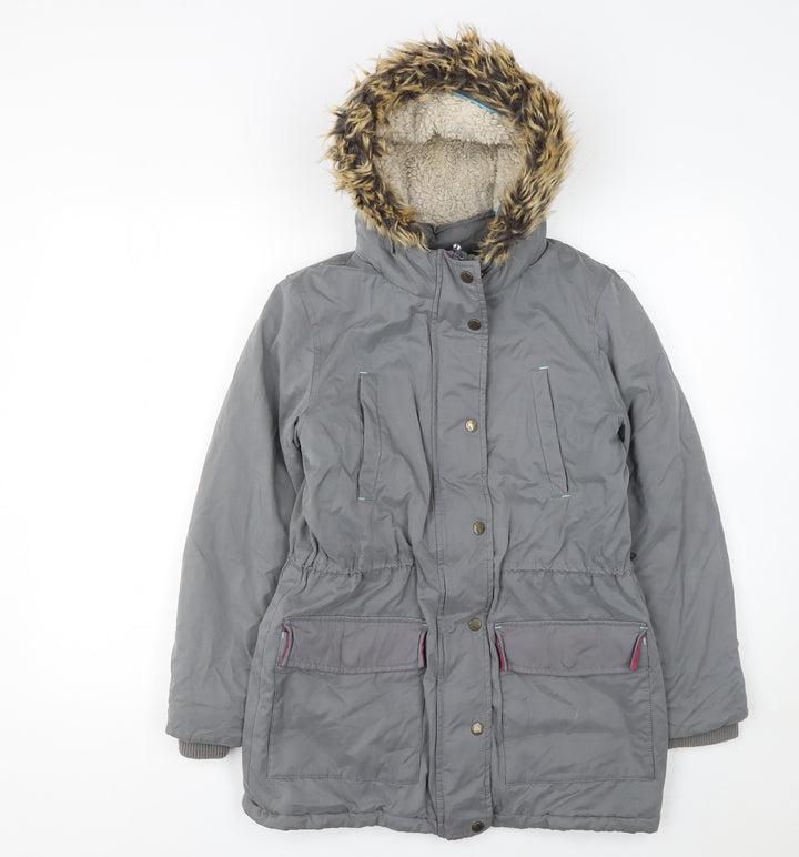 FatFace Girls Grey Faux Fur Hooded Parka Coat 12-13 Years Lined Winter Jacket