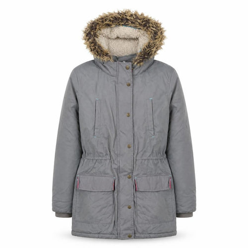 FatFace Girls Grey Faux Fur Hooded Parka Coat 12-13 Years Lined Winter Jacket