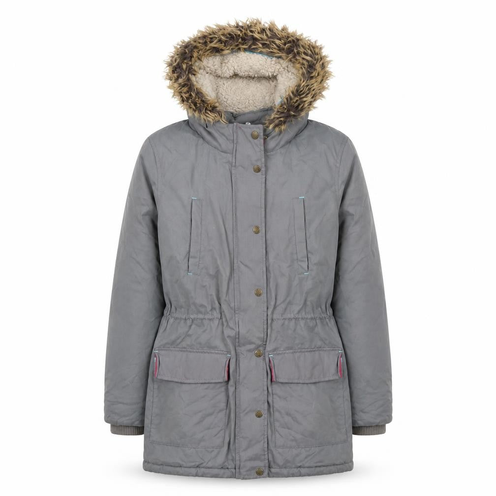 FatFace Girls Grey Faux Fur Hooded Parka Coat 12-13 Years Lined Winter Jacket