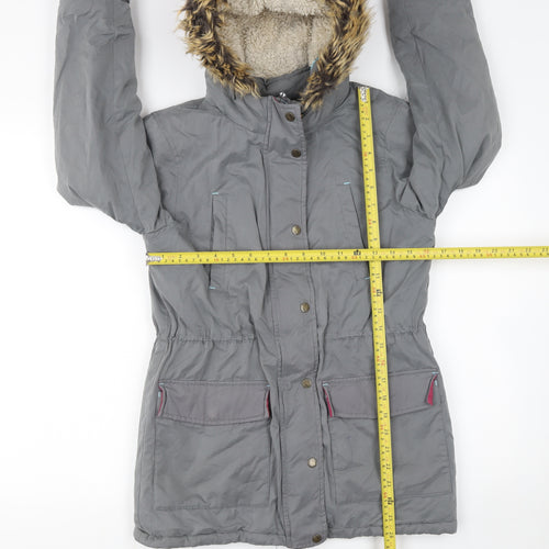 FatFace Girls Grey Faux Fur Hooded Parka Coat 12-13 Years Lined Winter Jacket