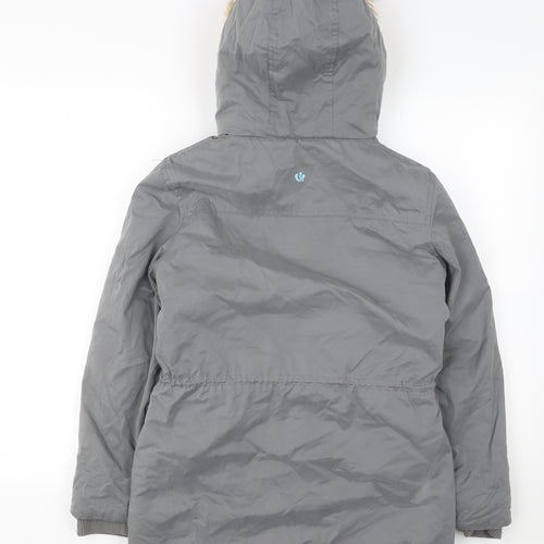 FatFace Girls Grey Faux Fur Hooded Parka Coat 12-13 Years Lined Winter Jacket