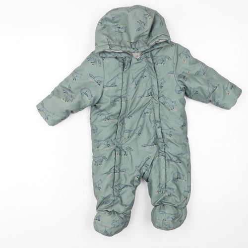 John Lewis Unisex Baby Green Animal Print Hooded Padded Snowsuit 3-6 Months