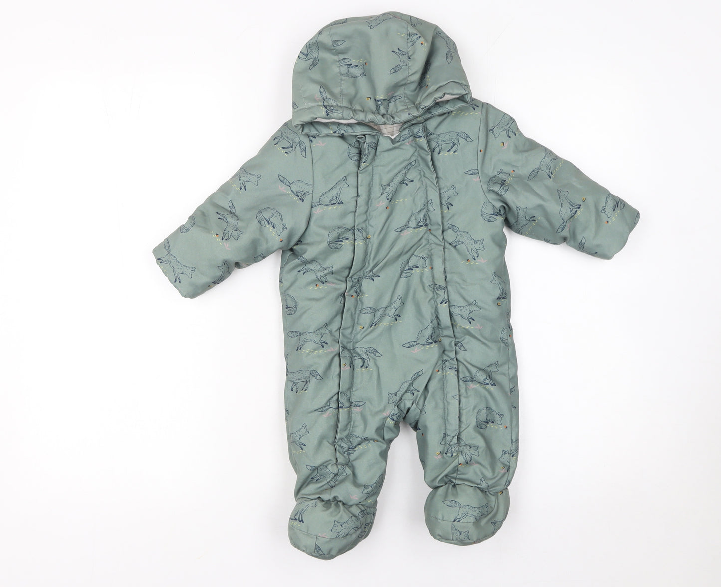 John Lewis Unisex Baby Green Animal Print Hooded Padded Snowsuit 3-6 Months