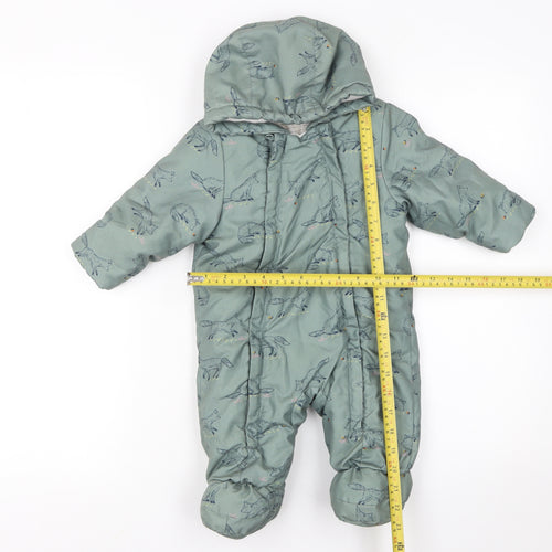 John Lewis Unisex Baby Green Animal Print Hooded Padded Snowsuit 3-6 Months