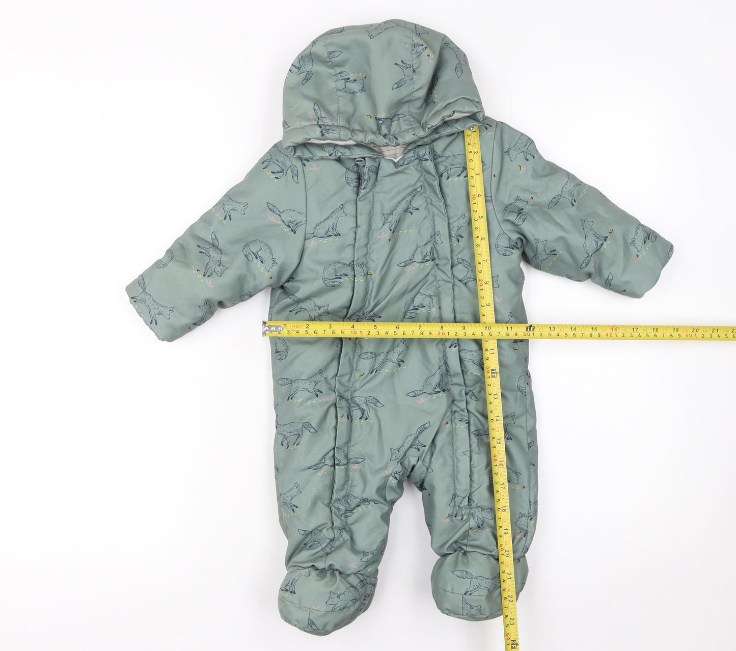 John Lewis Unisex Baby Green Animal Print Hooded Padded Snowsuit 3-6 Months