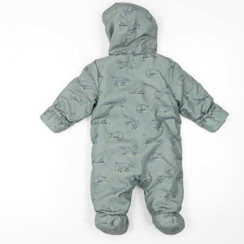 John Lewis Unisex Baby Green Animal Print Hooded Padded Snowsuit 3-6 Months