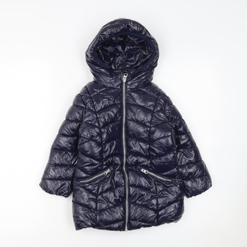 Next Girls Blue Hooded Puffer Jacket 3 Years Quilted Winter Coat