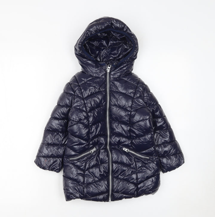 Next Girls Blue Hooded Puffer Jacket 3 Years Quilted Winter Coat