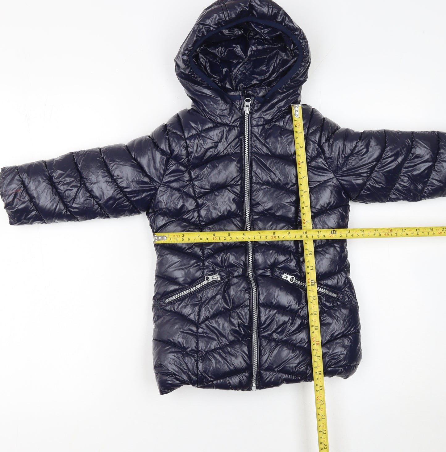 Next Girls Blue Hooded Puffer Jacket 3 Years Quilted Winter Coat