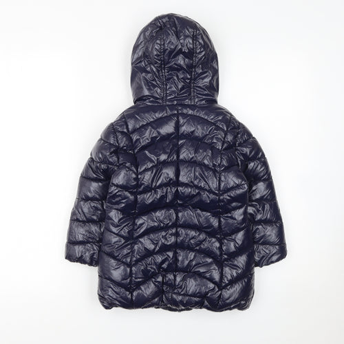 Next Girls Blue Hooded Puffer Jacket 3 Years Quilted Winter Coat