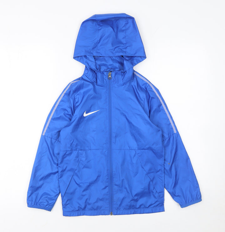 Nike Boys Blue Hooded Windbreaker Jacket XS 6-8 Years Full Zip Sports