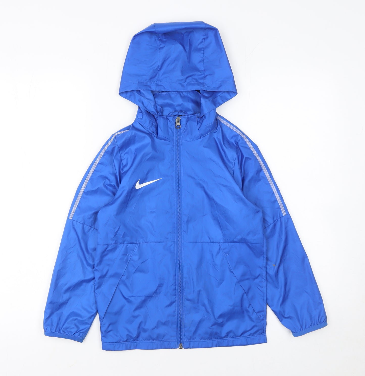 Nike Boys Blue Hooded Windbreaker Jacket XS 6-8 Years Full Zip Sports