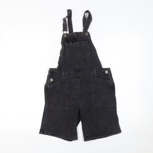 Next Girls Black Denim Dungaree Shorts 11 Years 100% Cotton Adjustable Strap
