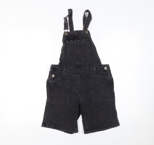 Next Girls Black Denim Dungaree Shorts 11 Years 100% Cotton Adjustable Strap