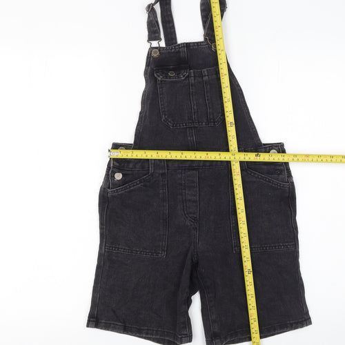 Next Girls Black Denim Dungaree Shorts 11 Years 100% Cotton Adjustable Strap