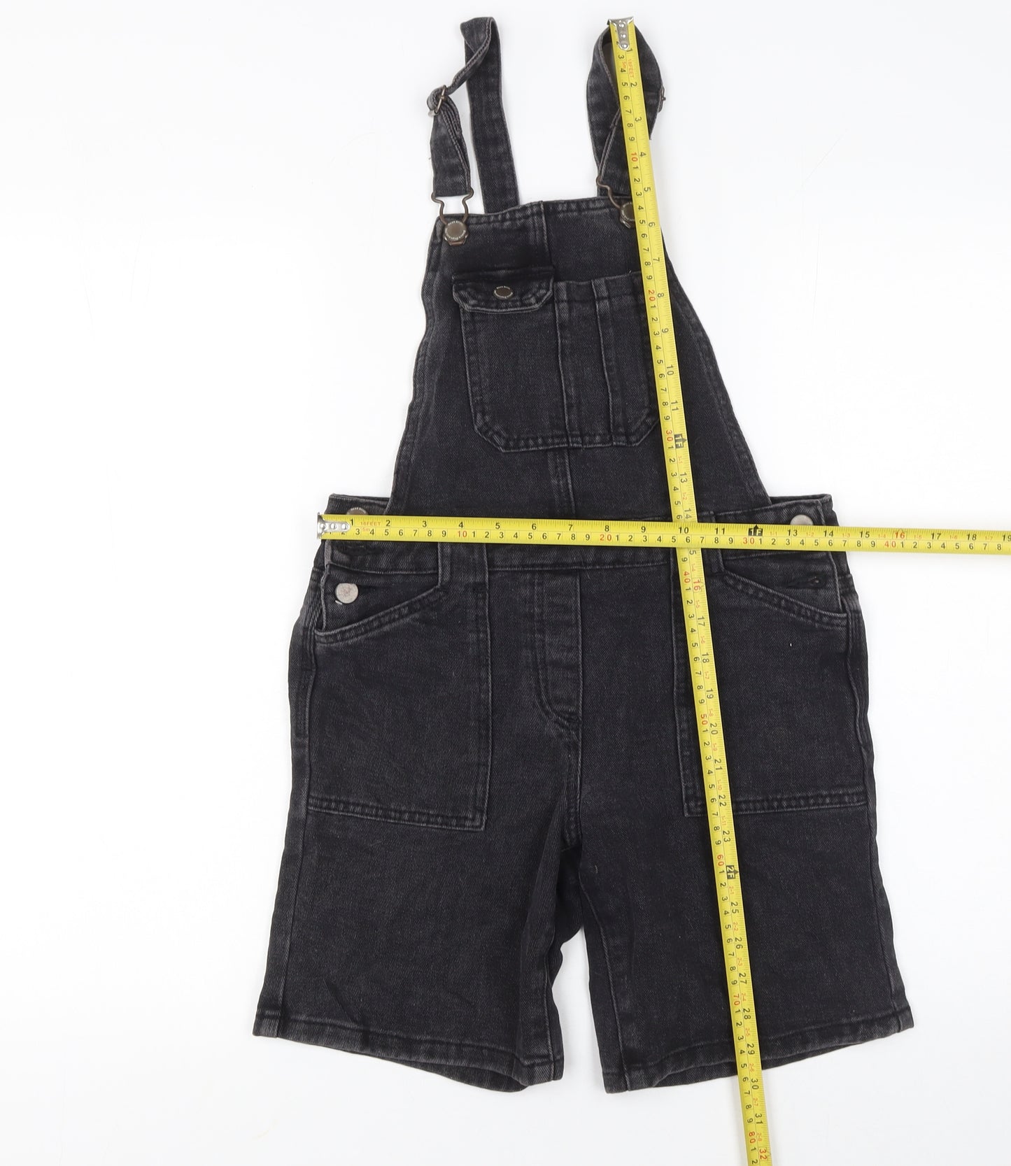 Next Girls Black Denim Dungaree Shorts 11 Years 100% Cotton Adjustable Strap