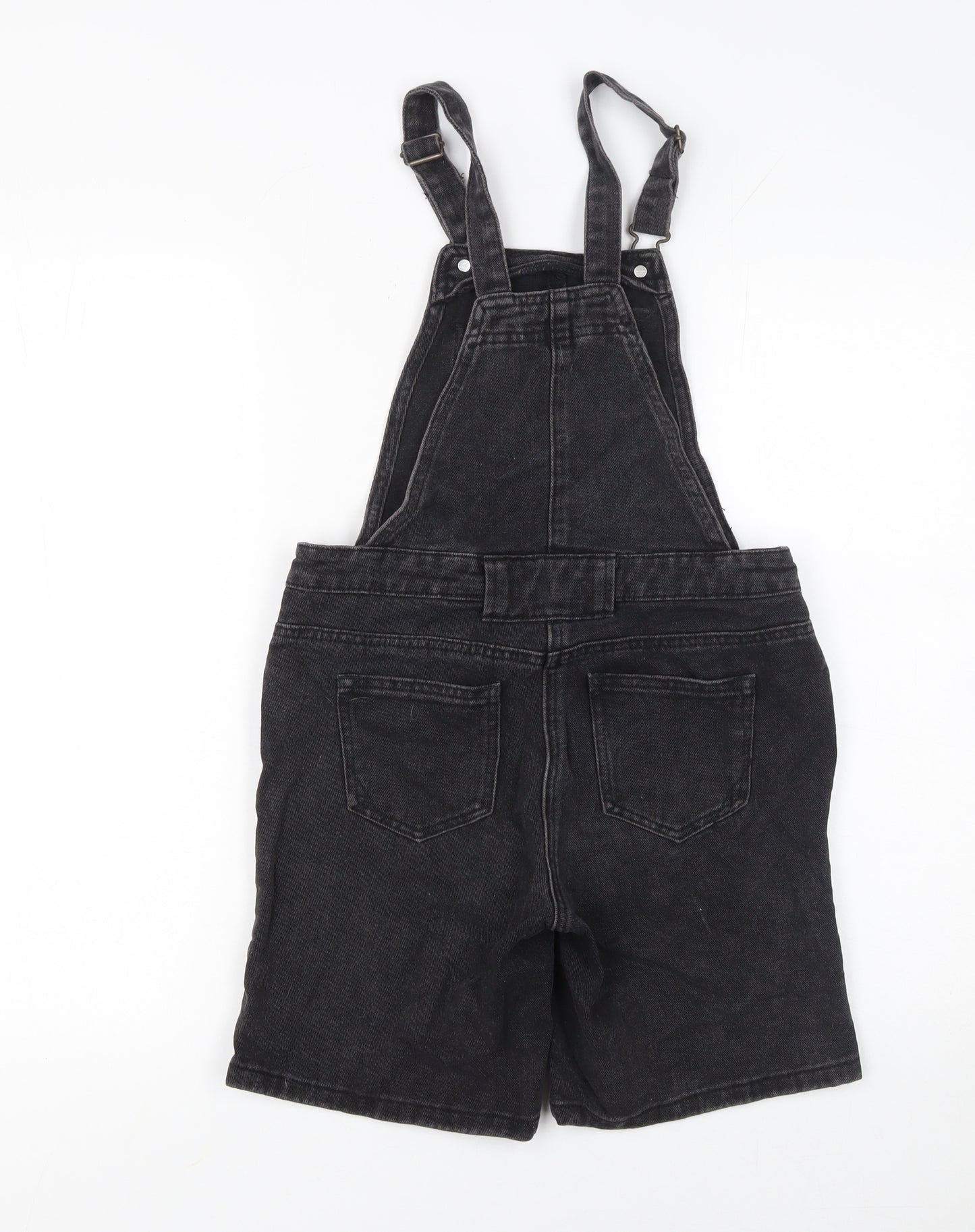 Next Girls Black Denim Dungaree Shorts 11 Years 100% Cotton Adjustable Strap