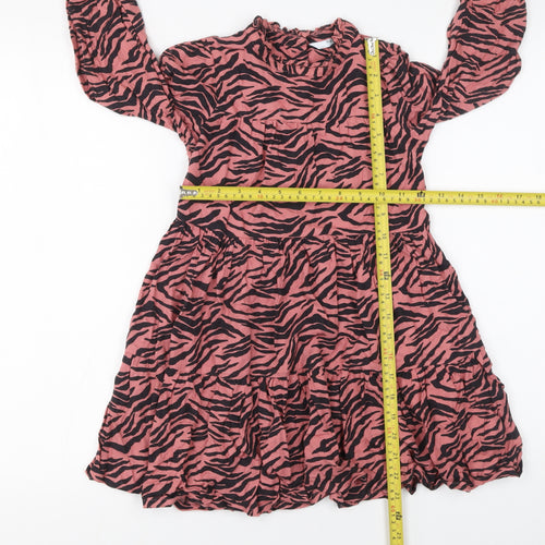Marks and Spencer Girls Pink Zebra Print Long Sleeve Knee Length Dress 3-4 Years