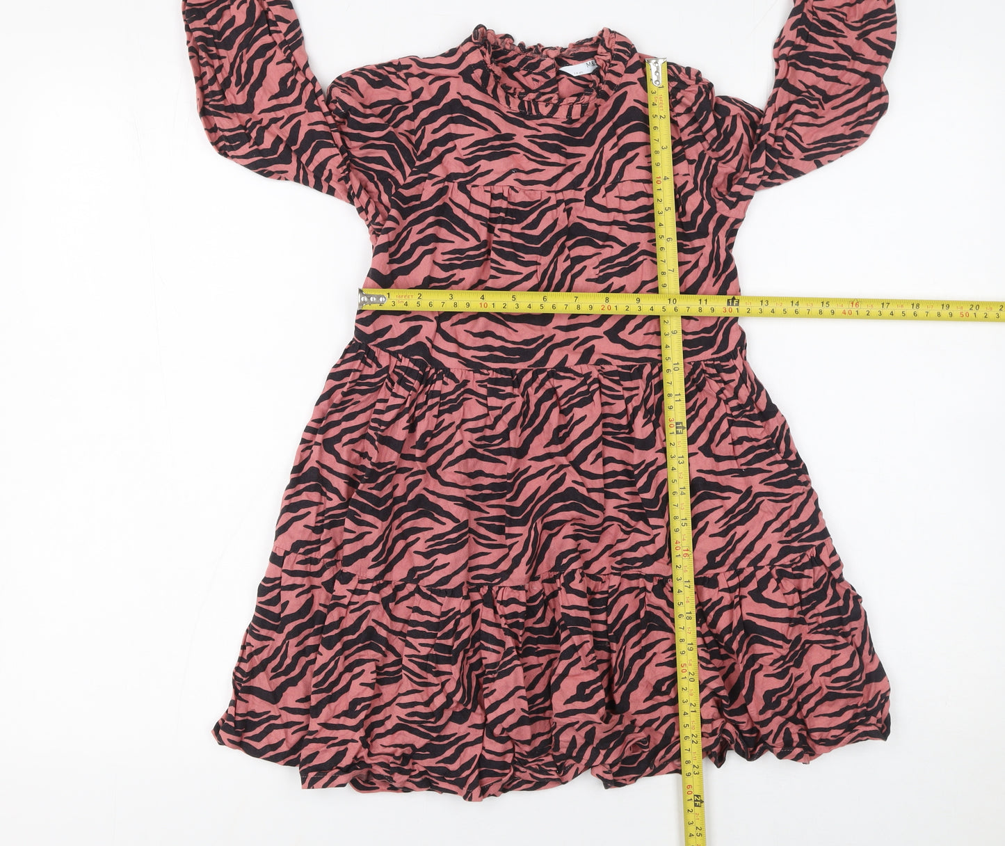 Marks and Spencer Girls Pink Zebra Print Long Sleeve Knee Length Dress 3-4 Years