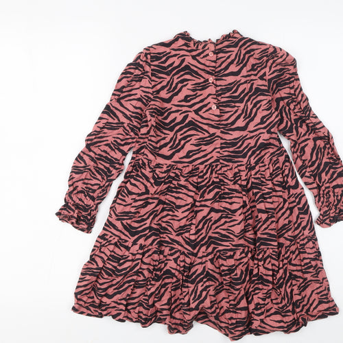 Marks and Spencer Girls Pink Zebra Print Long Sleeve Knee Length Dress 3-4 Years
