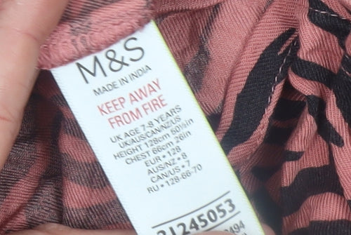 Marks and Spencer Girls Pink Zebra Print Long Sleeve Knee Length Dress 3-4 Years