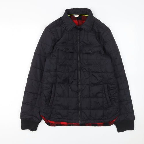 H&M Boys Black Quilted Jacket 11-12 Years Winter Padded Zip Pockets