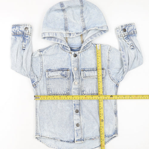 Next Boys Blue Denim Hooded Button-Up Shirt 2-3 Years Long Sleeve Cotton