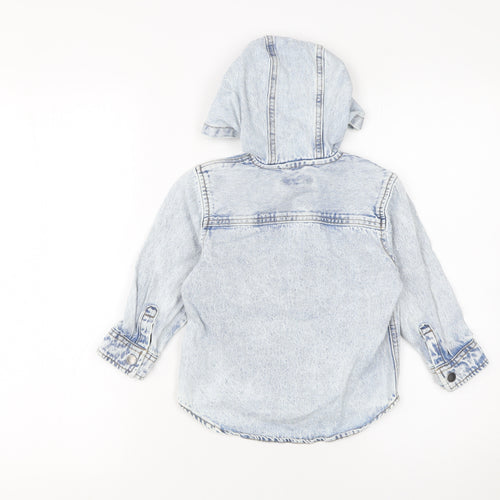 Next Boys Blue Denim Hooded Button-Up Shirt 2-3 Years Long Sleeve Cotton