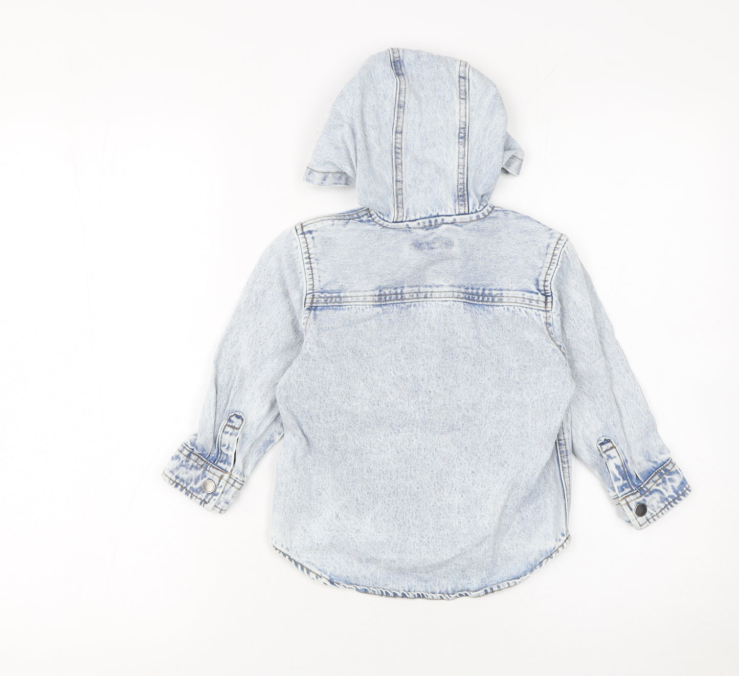 Next Boys Blue Denim Hooded Button-Up Shirt 2-3 Years Long Sleeve Cotton