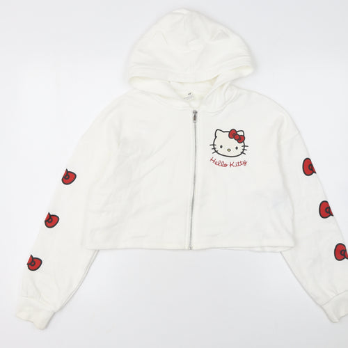 H&M Girls White Hello Kitty Full Zip Hoodie Size 10-12Y Cotton Blend