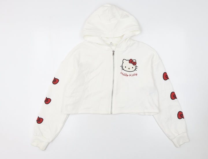 H&M Girls White Hello Kitty Full Zip Hoodie Size 10-12Y Cotton Blend