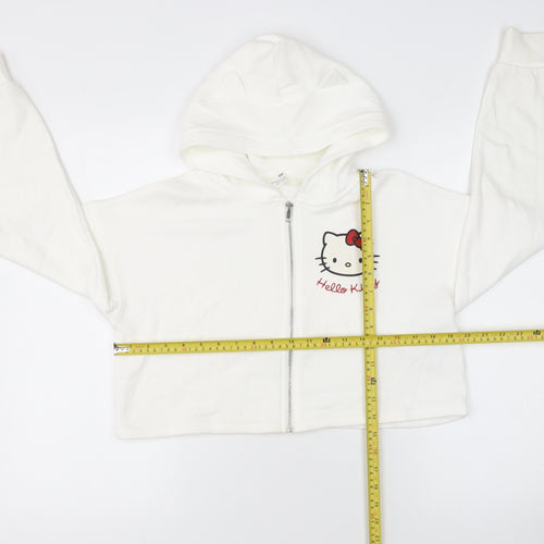 H&M Girls White Hello Kitty Full Zip Hoodie Size 10-12Y Cotton Blend