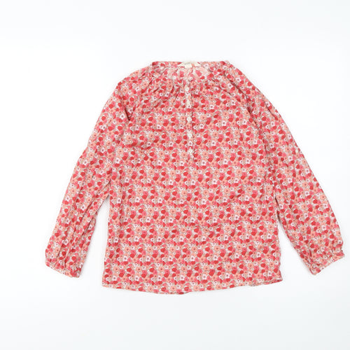 Lands' End Girls Red Floral Long Sleeve Cotton Blend Tunic Blouse 6 Years