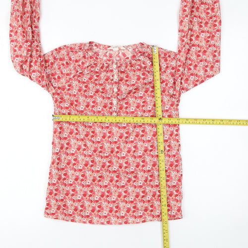 Lands' End Girls Red Floral Long Sleeve Cotton Blend Tunic Blouse 6 Years