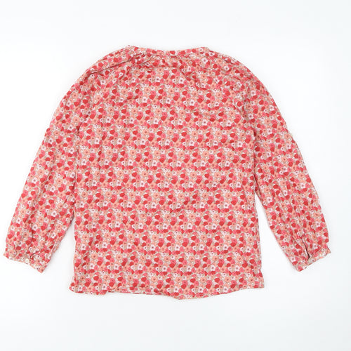 Lands' End Girls Red Floral Long Sleeve Cotton Blend Tunic Blouse 6 Years