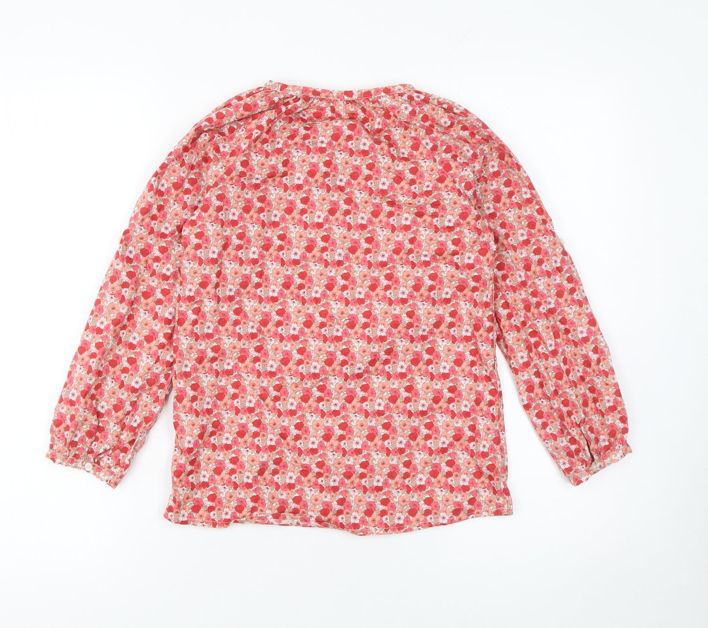 Lands' End Girls Red Floral Long Sleeve Cotton Blend Tunic Blouse 6 Years