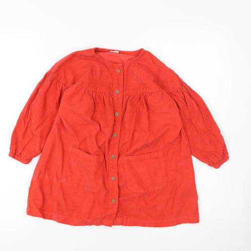Next Girls Red Corduroy Button-Up Shirt Dress 3-4 Years Long Sleeve