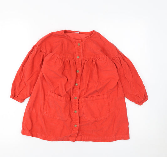 Next Girls Red Corduroy Button-Up Shirt Dress 3-4 Years Long Sleeve