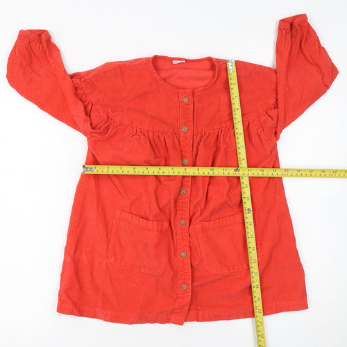 Next Girls Red Corduroy Button-Up Shirt Dress 3-4 Years Long Sleeve