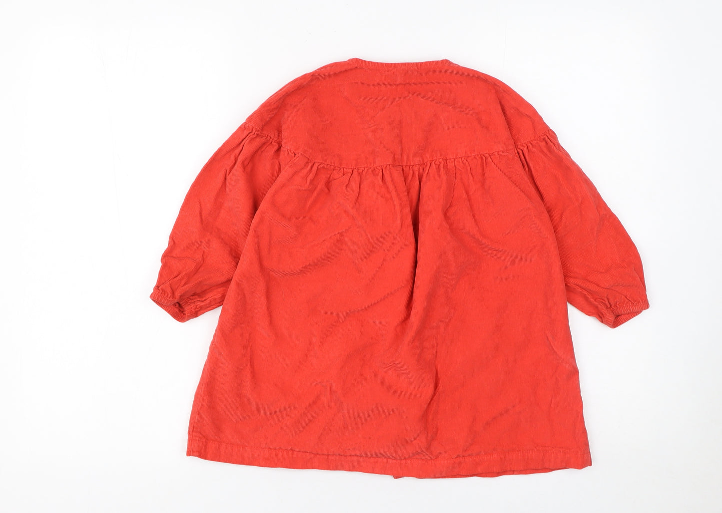 Next Girls Red Corduroy Button-Up Shirt Dress 3-4 Years Long Sleeve