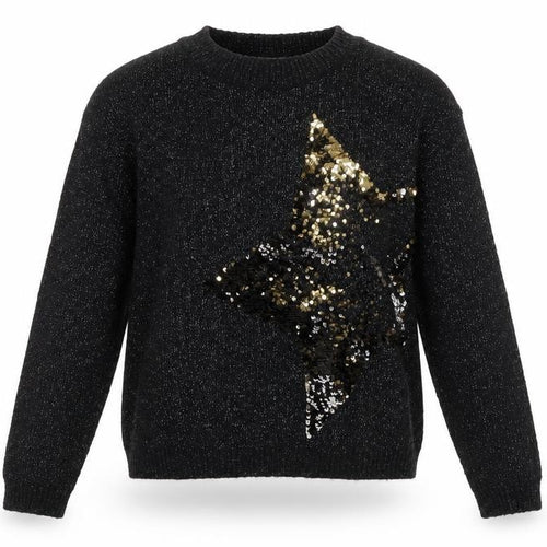 Next Girls Black Sequin Star Jumper 9 Years Acrylic Blend Crew Neck