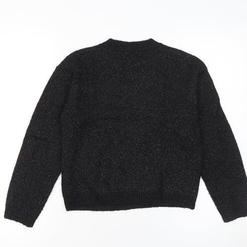 Next Girls Black Sequin Star Jumper 9 Years Acrylic Blend Crew Neck