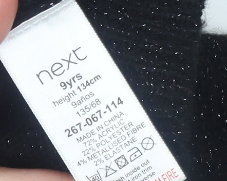 Next Girls Black Sequin Star Jumper 9 Years Acrylic Blend Crew Neck