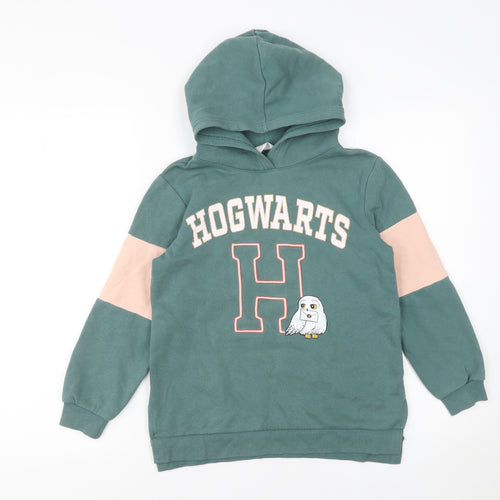 H&M Girls Green Hogwarts Hoodie 7-8 Years Pullover Hooded Sweatshirt