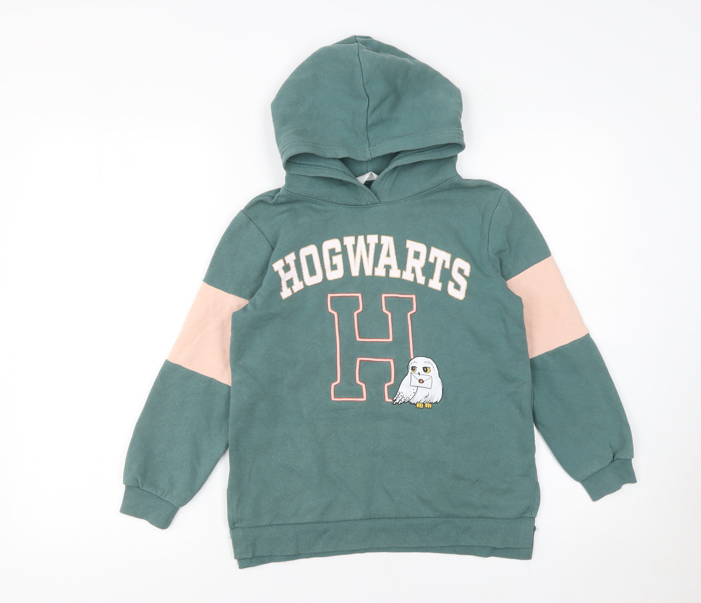 H&M Girls Green Hogwarts Hoodie 7-8 Years Pullover Hooded Sweatshirt
