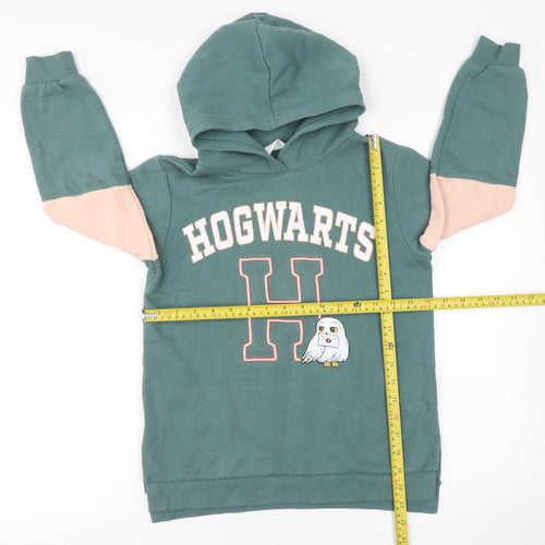 H&M Girls Green Hogwarts Hoodie 7-8 Years Pullover Hooded Sweatshirt