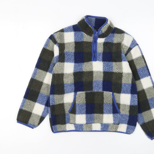 Dunnes Stores Boys Blue Check Fleece 1/2 Zip Pullover Sweatshirt 10-11 Years
