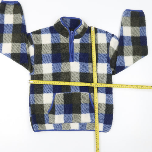 Dunnes Stores Boys Blue Check Fleece 1/2 Zip Pullover Sweatshirt 10-11 Years