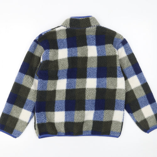Dunnes Stores Boys Blue Check Fleece 1/2 Zip Pullover Sweatshirt 10-11 Years