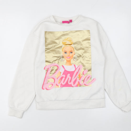Barbie Girls White Sweatshirt 9-10 Years Crew Neck Long Sleeve Graphic Print